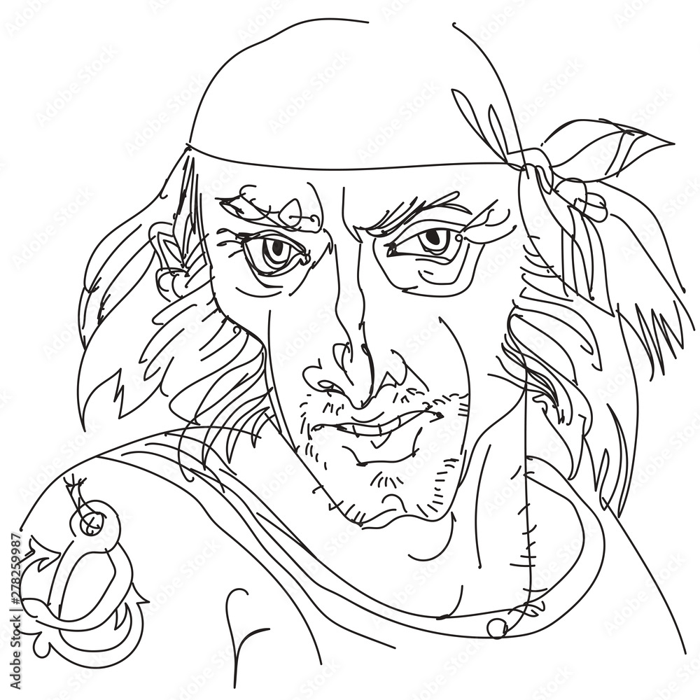 Obraz premium linear sketch of the portrait of an imaginary pirate