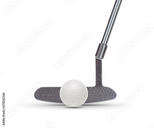 Front of Golf Club Putter With Golf Ball Isolated on a White Background
