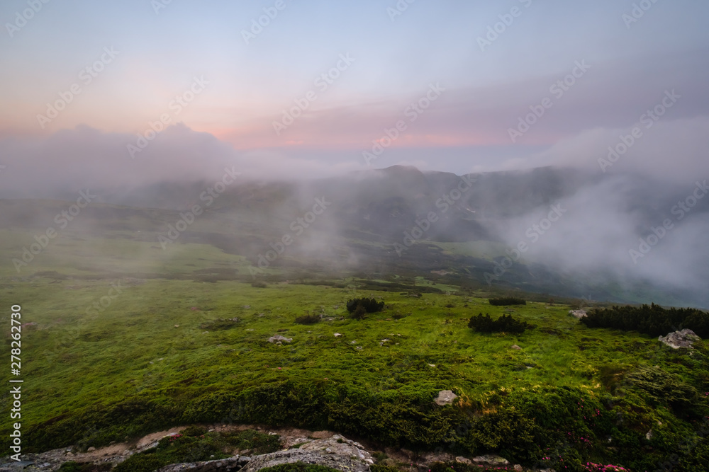 Early morning cloudy Carpathian Mountain
