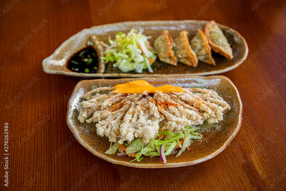 fried enokitake mushroom with sauce fried enokitake mushroom with sauce