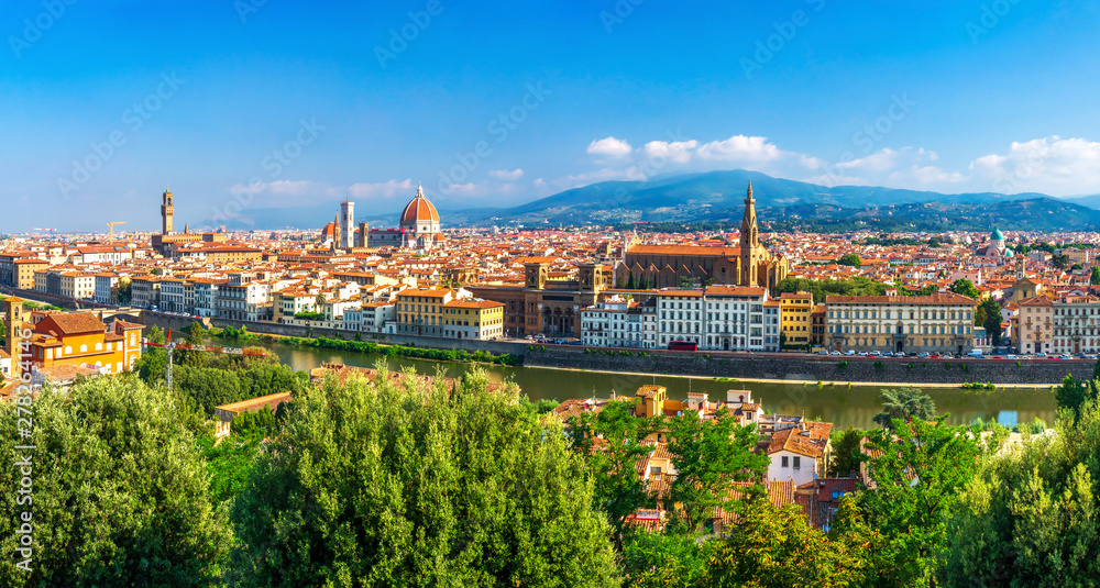 Beautiful panoramic view on heart of amazing Florence city on clear summer day, Firenze, Italy