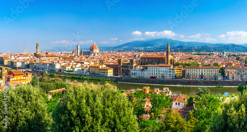 Beautiful panoramic view on heart of amazing Florence city on clear summer day, Firenze, Italy