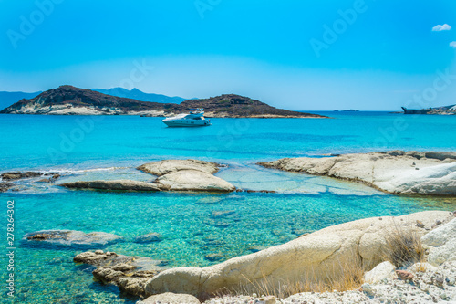 Prasa beach with turquoise crystal waters in Kimolos island, Cyclades, Greece photo