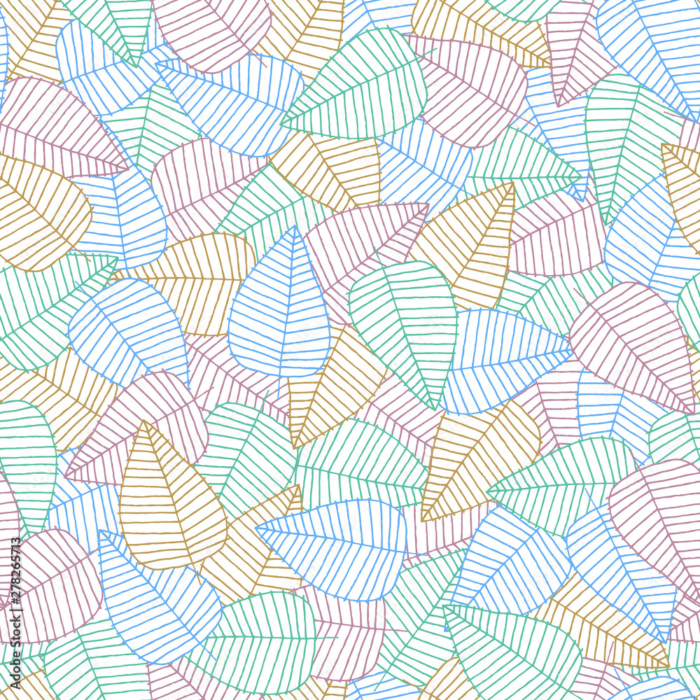 Leaves seamless pattern in scandinavian style. Vector illustration hand drawing. Design for fabric, textile.