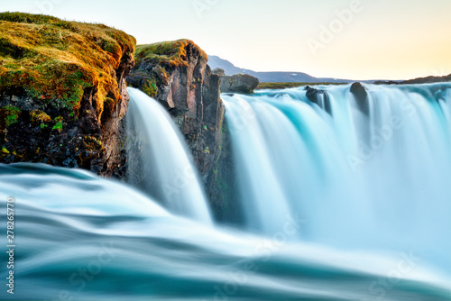 Fototapeta Naklejka Na Ścianę i Meble -  amazing Godafoss waterfall in Iceland during sunset, Europe