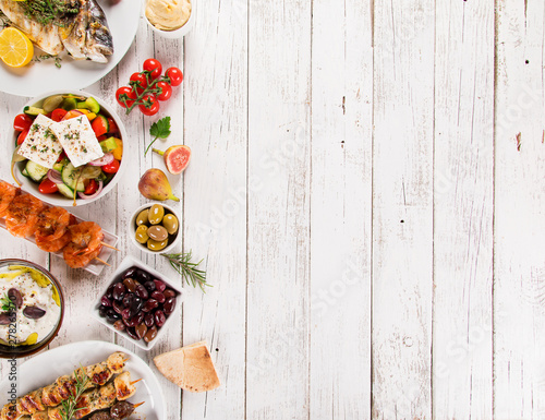 Greek food background. Trad...
