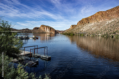 Canyon Lake a reservoir on the Apache trail and formed by the Mormon Flat Dam on the Salt River in Arizona. It is in the Superstition Wilderness of Tonto National Forest. photo