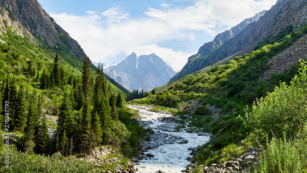 photo of summer mountain valley. Fabulous sunrise, amazing nature, spring, summer in the mountains. Hike, tourism