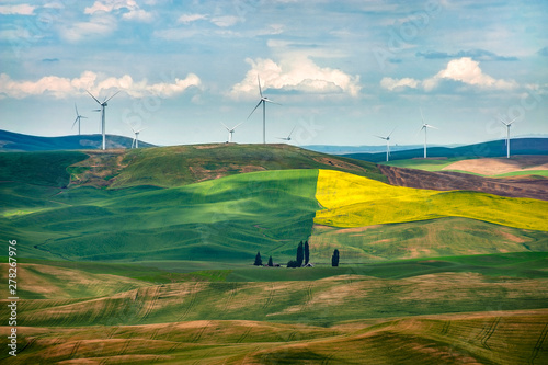 Wind Turbines Seen From Steptoe Butte State Park, Washington. Wind power on the Palouse, a long-unused resource, has become part of a broader network of alternative energy consisting of 58 turbines.