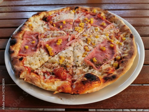 pizza with ham and corn