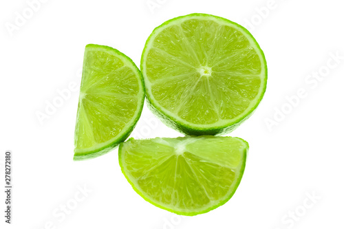 Sliced isolated ripe lime green on white background