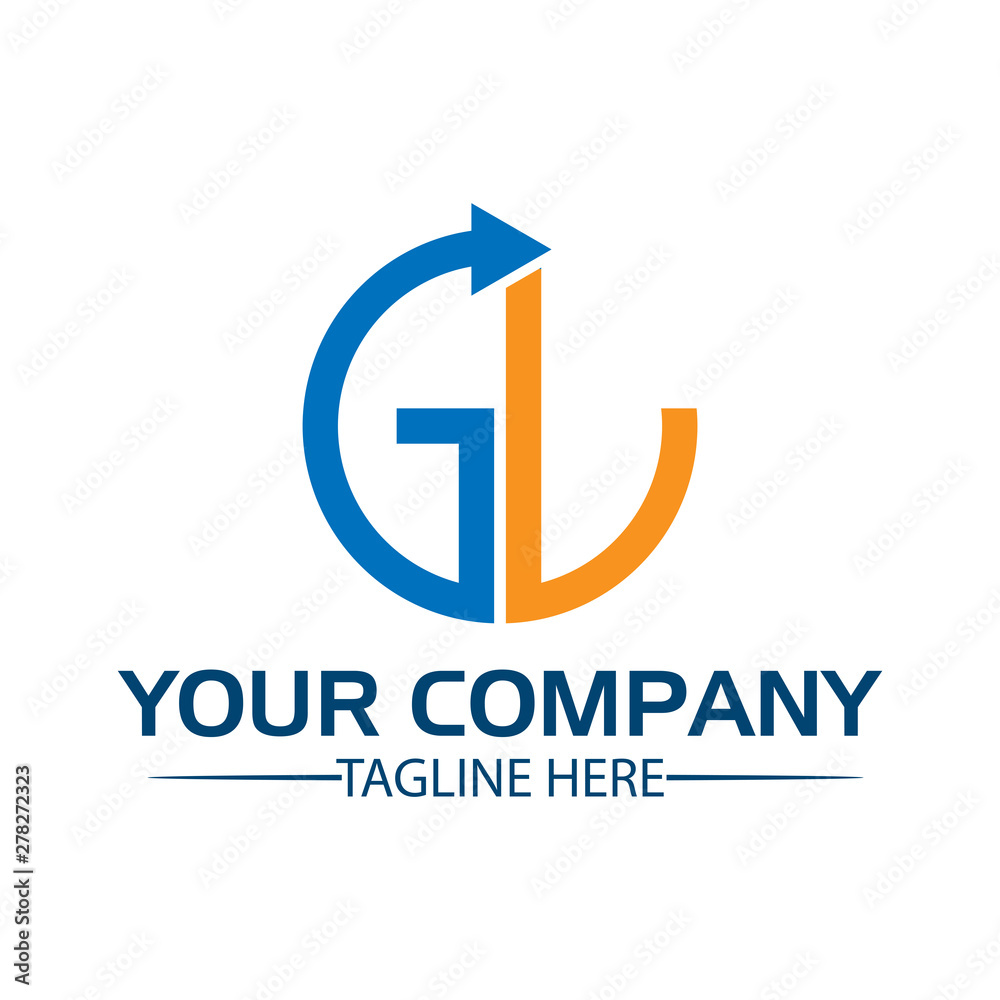 Letter GL with arrow. GL initial., flat design. technology logo Letter GL with arrow. GL initial., flat design. technology logo