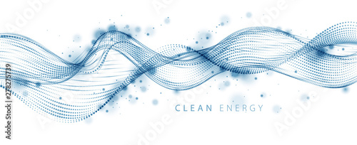 Array of particles flowing, dynamic sound wave. 3d vector illustration. Mesh round dots, beautiful relaxing wallpaper illustration.