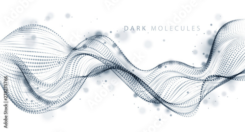 3d particles mesh array, sound wave flowing. Round points vector effect illustration. Blended mesh, 3d futuristic technology style.