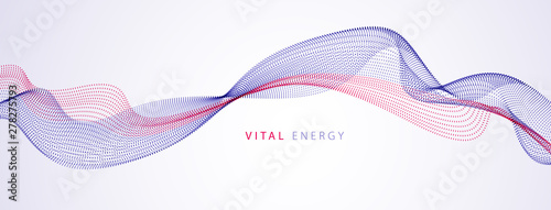 Array of particles flowing, dynamic sound wave. 3d vector illustration. Mesh round dots, beautiful relaxing wallpaper illustration.