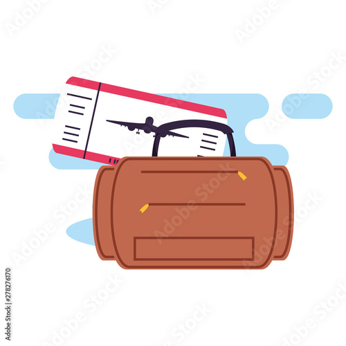 travel suitcase equipment with ticket flight