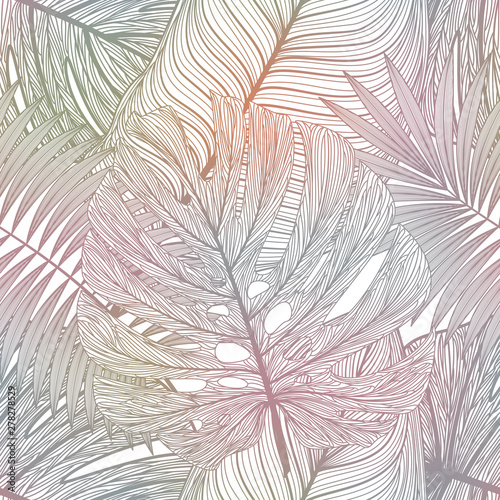 Seamless pattern with tropical leaf palm . Vector illustration.