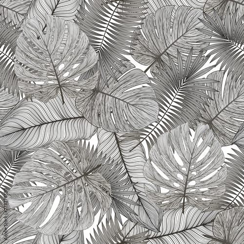 Seamless pattern with tropical leaf palm . Vector illustration.
