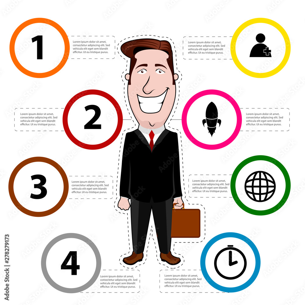 Business infographic with a businessman cartoon - Vector Business infographic with a businessman cartoon - Vector