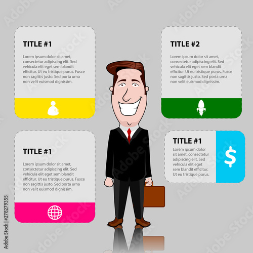 Business infographic with a businessman cartoon - Vector