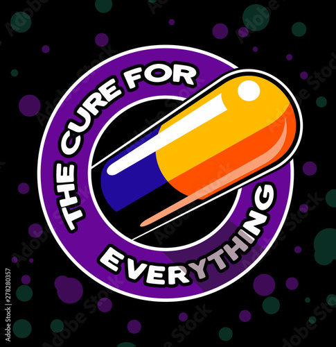 The cure for everything, vector pill, vector tablet, medicine logo.