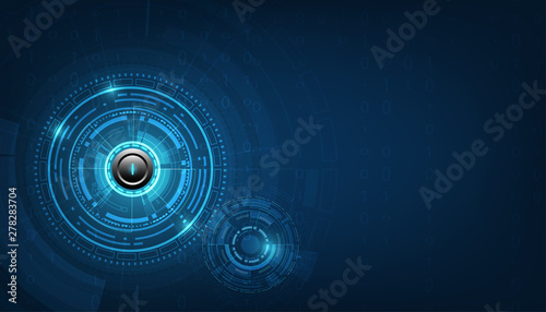digital business, vector tech circle  white power button  and technology background.