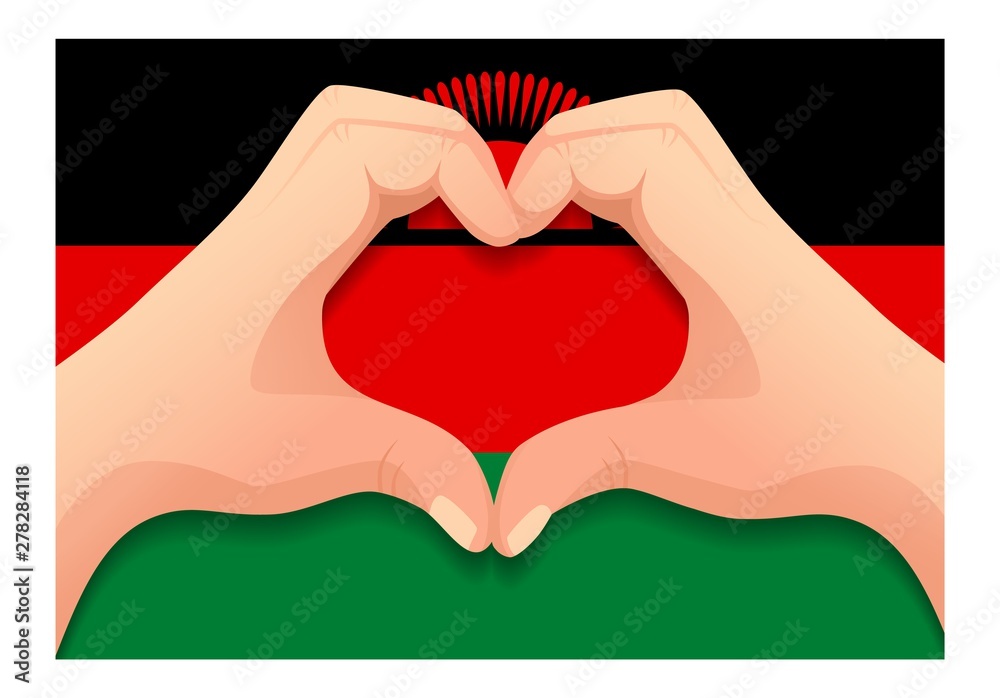 Fototapeta premium Malawi flag and hand heart shape