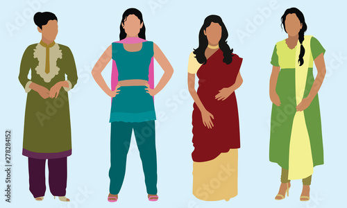 East Indian Women in Traditional Indian Garb