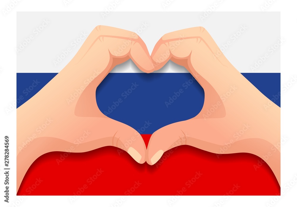 Fototapeta premium russia flag and hand heart shape