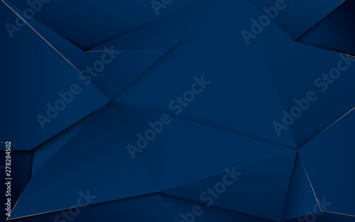 Abstract dark blue polygons and gold lines. Luxury background