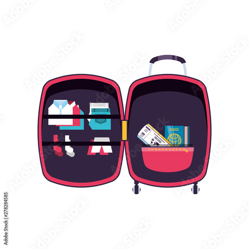 travel suitcase equipment open with accessories