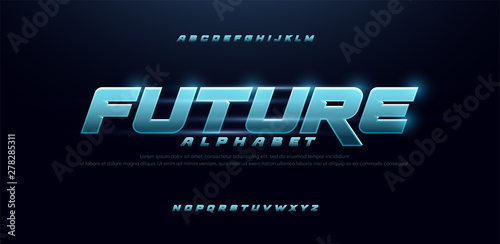 sport future blue glow modern alphabet fonts. technology typography bold and italic font uppercase. vector illustration