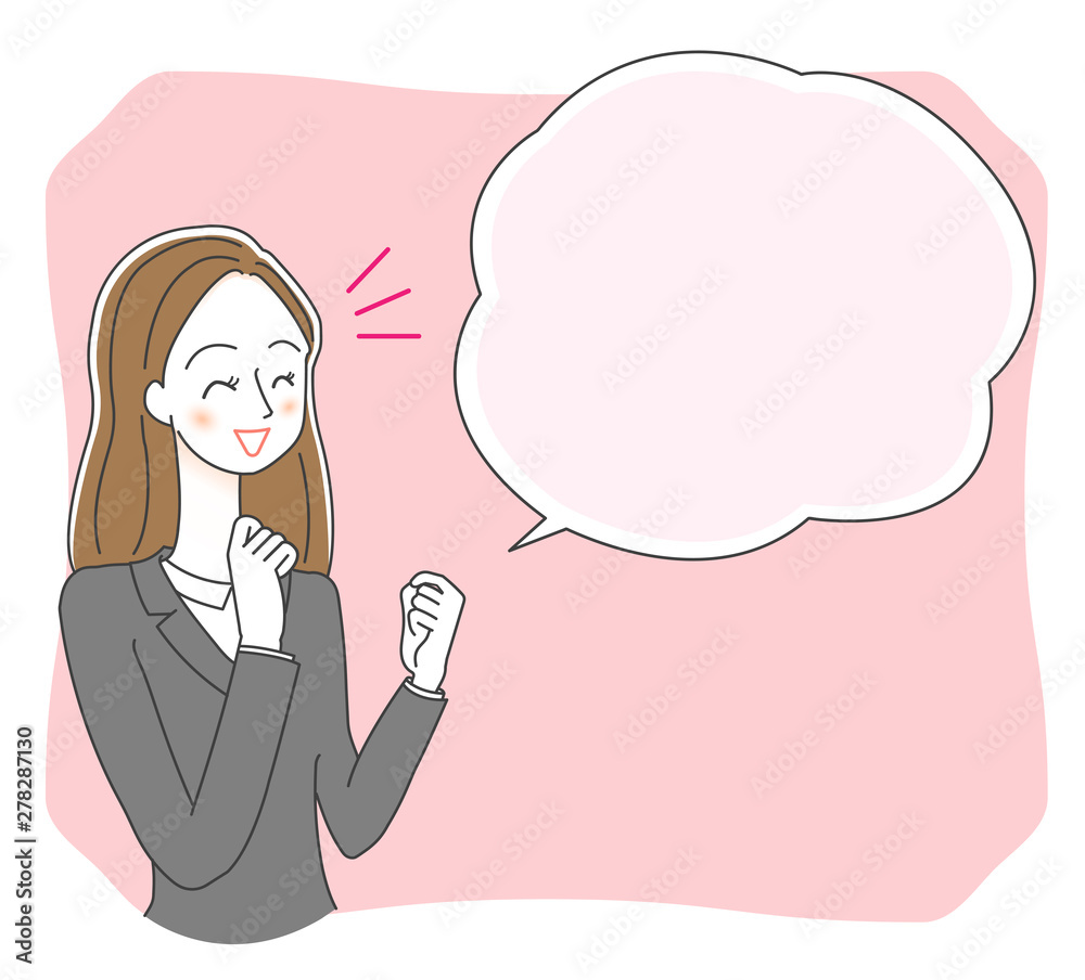 ガッツポーズをするスーツの女性のイラスト ガッツポーズをするスーツの女性のイラスト