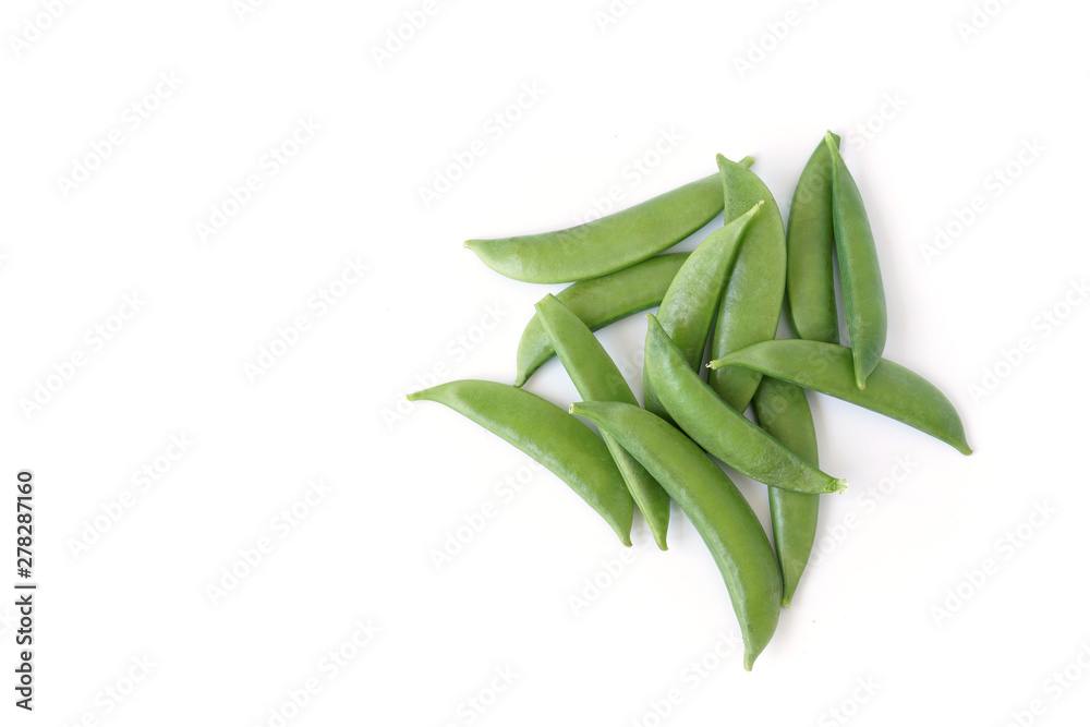 Top view green pea pods isolated on white background Top view green pea pods isolated on white background