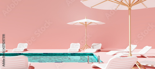 Fotografia Swimming pool with beach umbrella and chairs