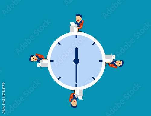 Business team working at time. Concept business time vector illustration, Flat kid character style design, Togetherness, Working