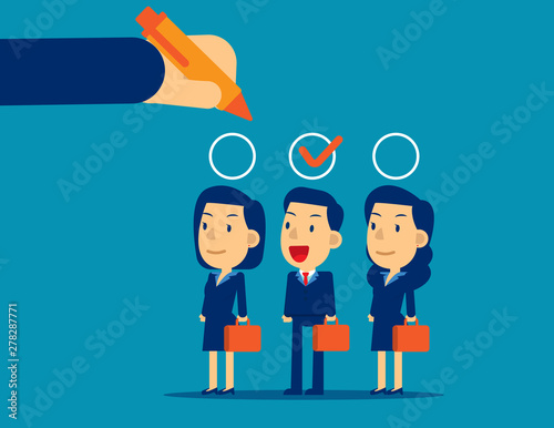 Manager hand selection employee appropriate candidate. Concept business best candidate vector illustration, Flat cartoon character style design