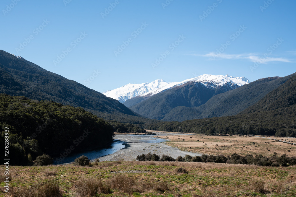 untouched nature scenery in the Southern Alps and Aoraki National Park