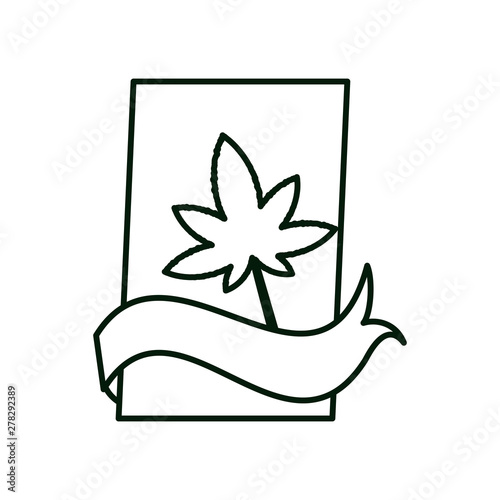 frame with cannabis leaf plant and ribbon