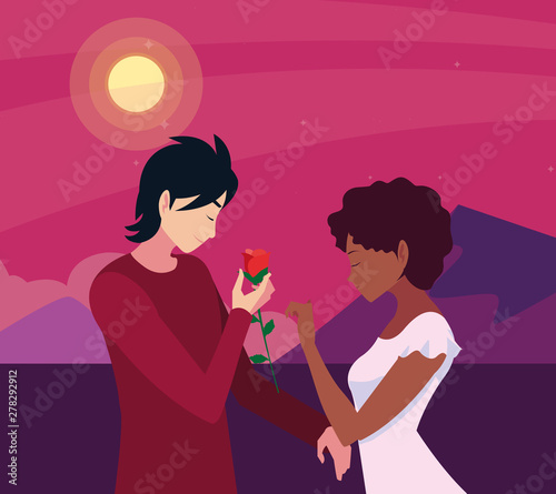 man giving flower a woman romantic
