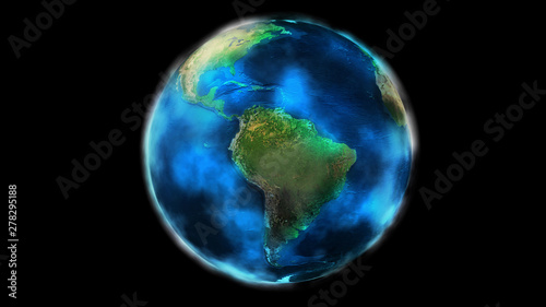 The day half of the Earth from space showing North and South America.