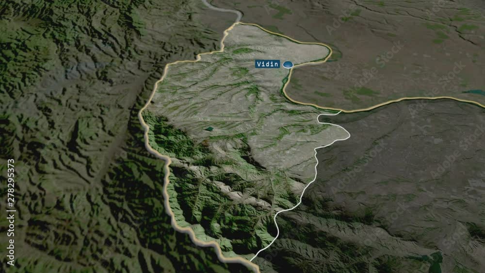 Vidin - province of Bulgaria with its capital zoomed on the satellite map of the globe. Animation 3D Vidin - province of Bulgaria with its capital zoomed on the satellite map of the globe. Animation 3D