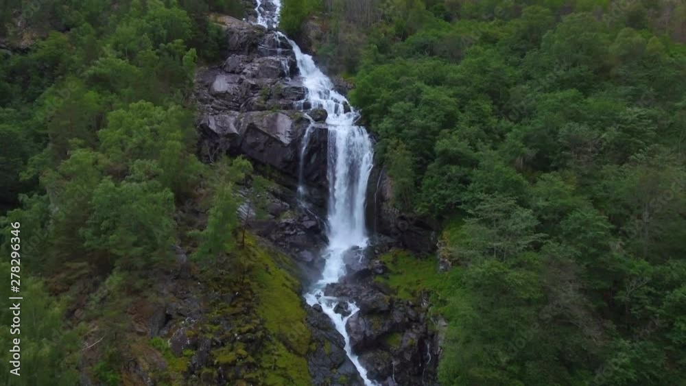 Beautiful Drone Shot Of Waterfall In the Hemsedal national park Norway 4K