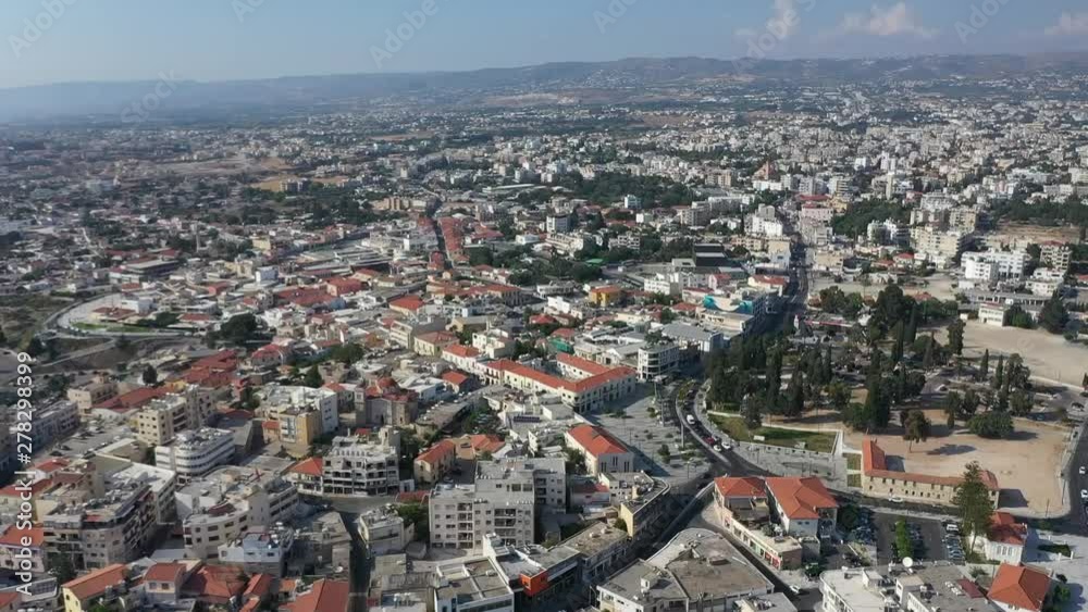 Drone aerial shot over the center of Paphos City, Cyprus Drone aerial shot over the center of Paphos City, Cyprus