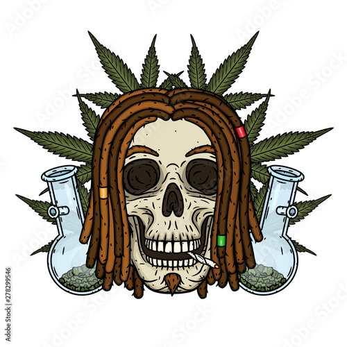 Rastaman Skull. Vector illustration isolated on white background.