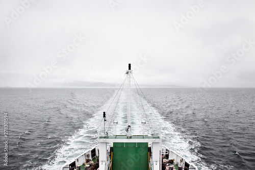 The stern of a ship at sea
