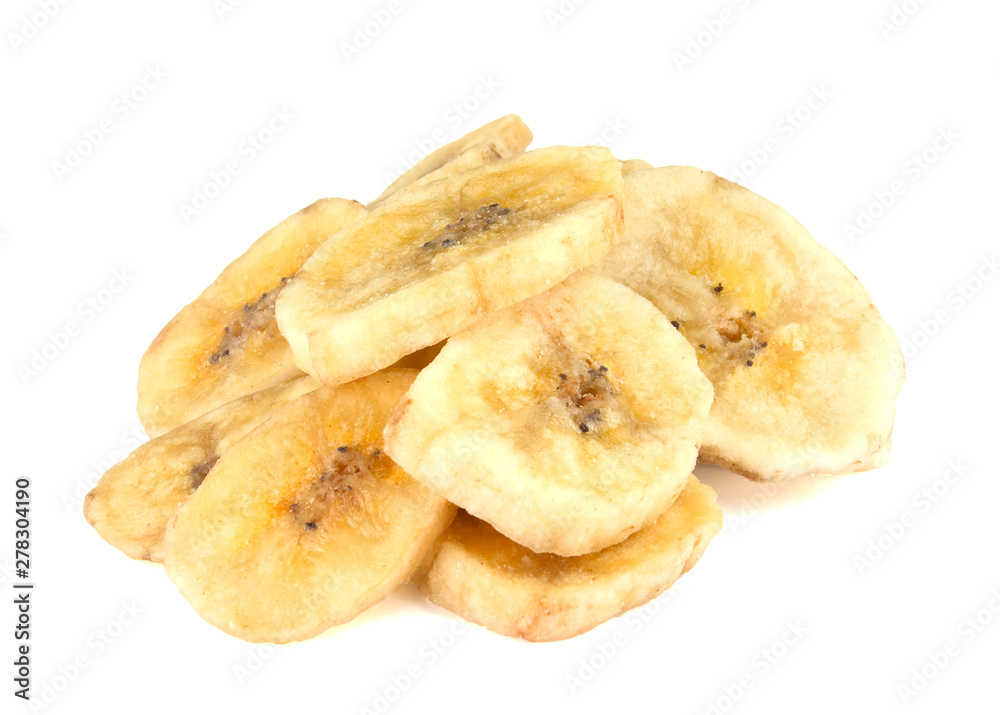 banana chips on white background