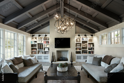 Rustic living room in luxury custom built home in California