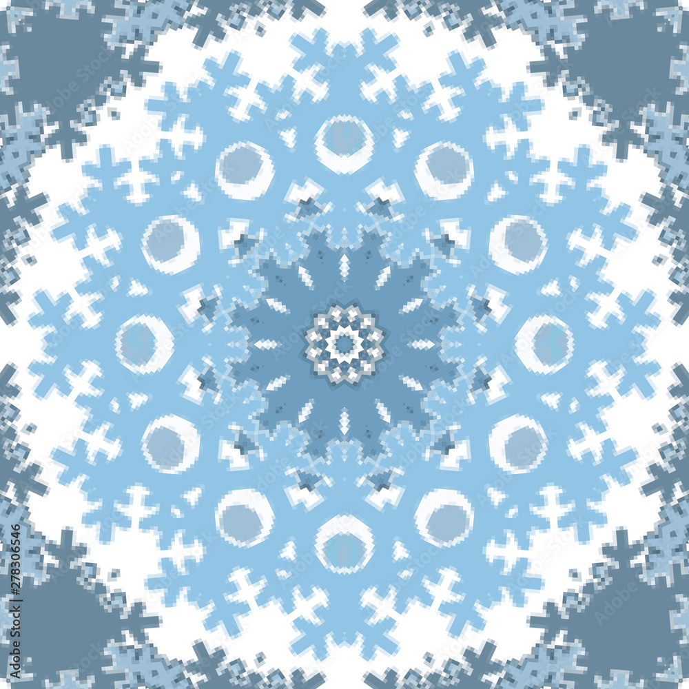 Seamless christmas snowflakes mandala round pixel blurred pattern