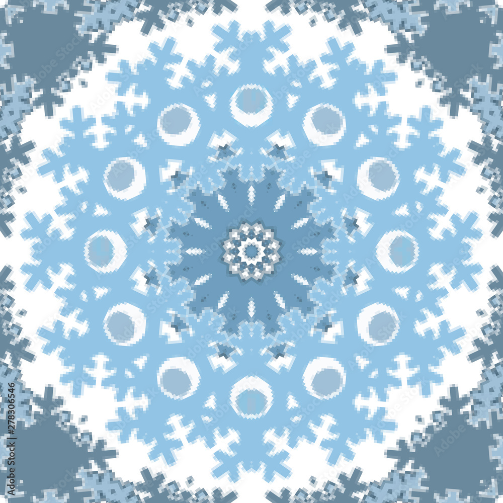 Seamless christmas snowflakes mandala round pixel blurred pattern Seamless christmas snowflakes mandala round pixel blurred pattern